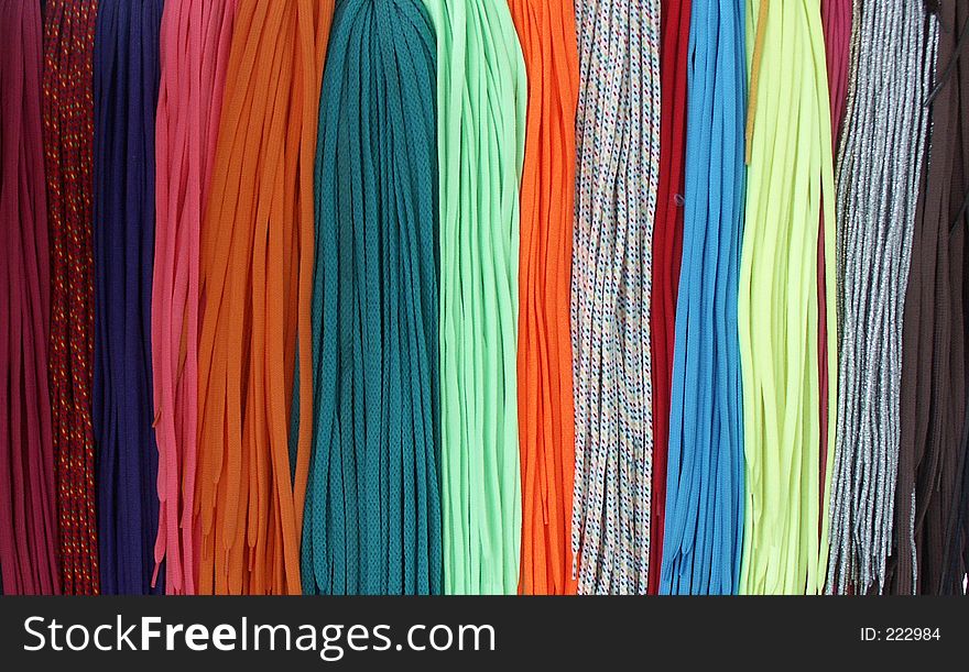 Hanging colorful shoelaces