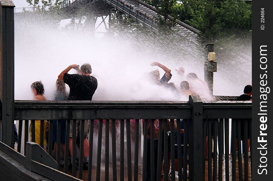 Getting splashed by a giant wave. Getting splashed by a giant wave