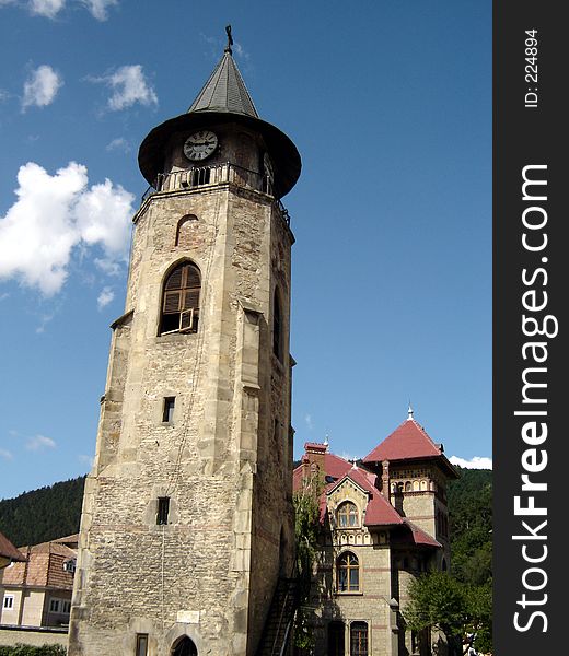 Old clock tower. Eastern Europe