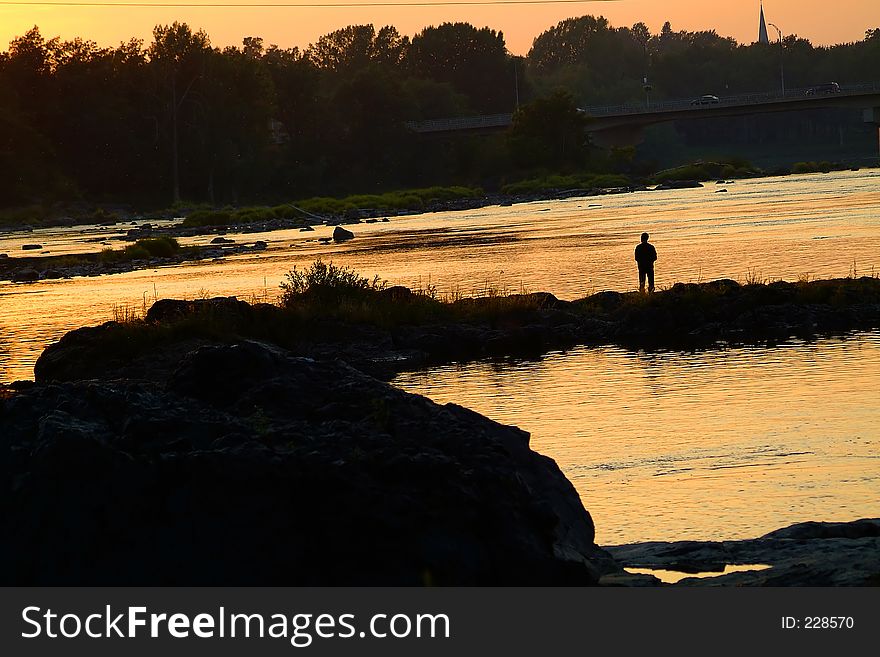 Fisherman and sunset. Fisherman and sunset