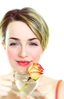 Girl With Rose In The Cup Royalty Free Stock Photography Girl With Rose In The Cup Royalty Free Stock Photography