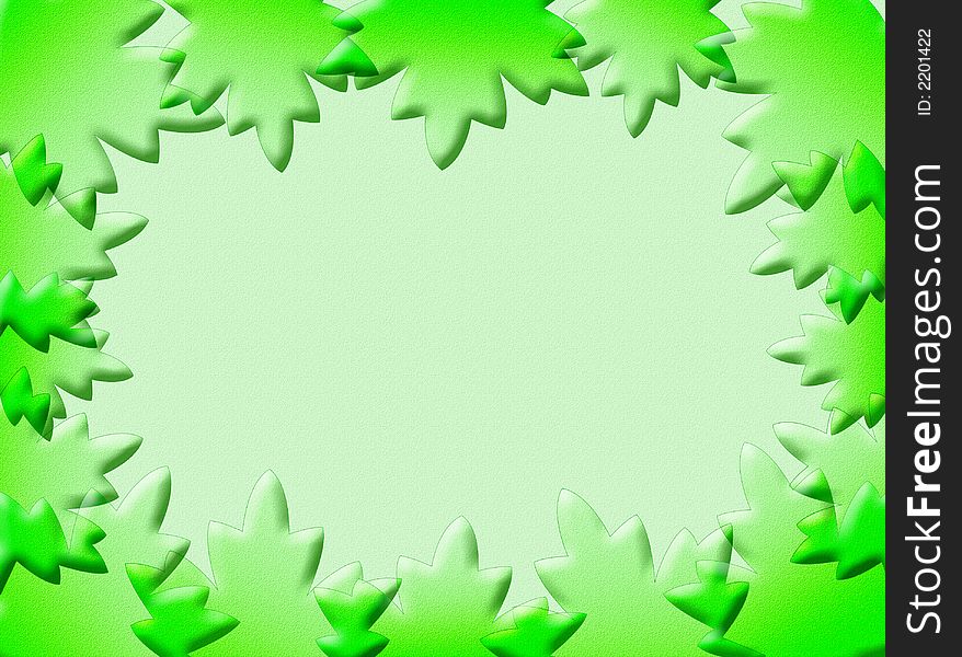 A green background with 3d leaves as frame. A green background with 3d leaves as frame