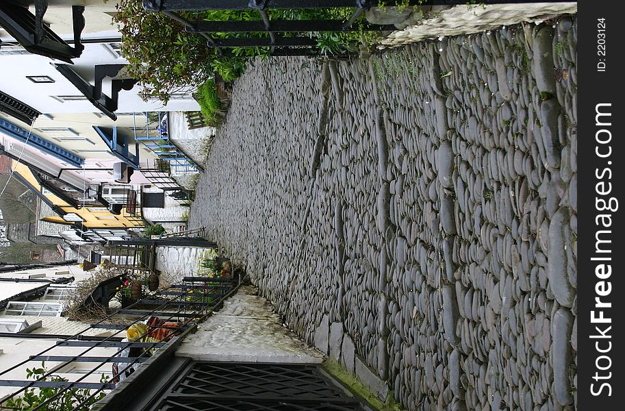 Long cobbled steep steps in a village street