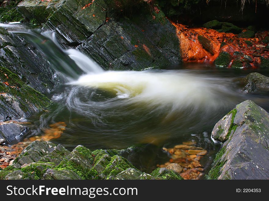 Mountain stream with water whirl