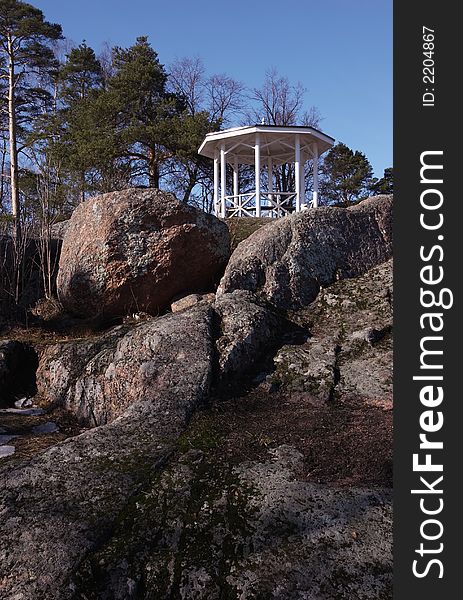 Landscape gardening rotunda on a rock