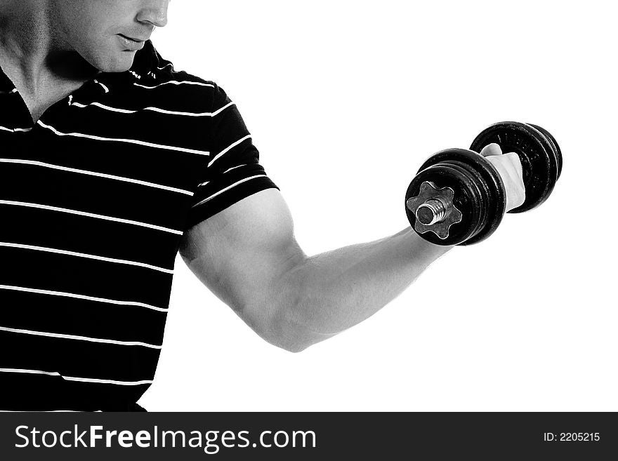 Body builder working out with a dumbell. Body builder working out with a dumbell