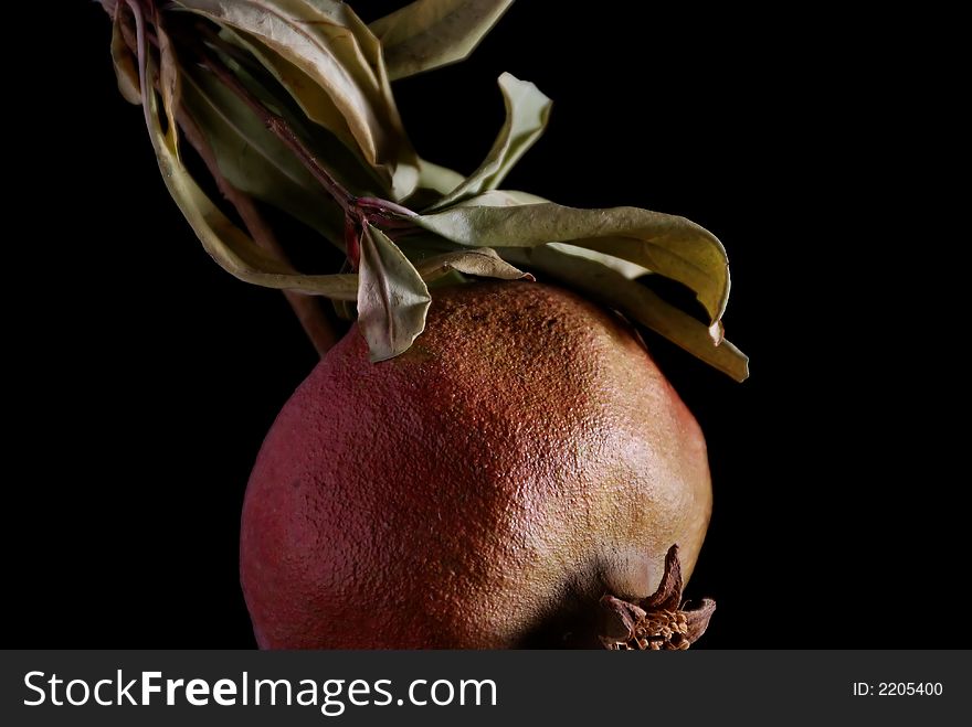 Closeup of pomegranade on dark background
