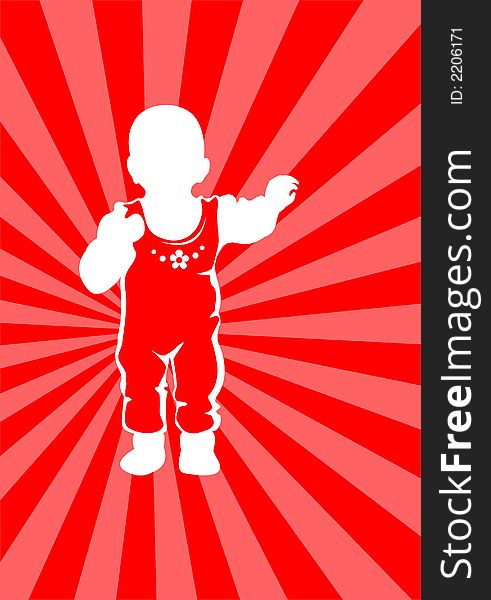 White silhouette of the baby on a red striped background. White silhouette of the baby on a red striped background.