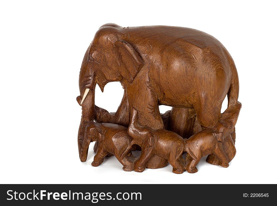 Hand-made wood elephant, wood-carving, isolate
