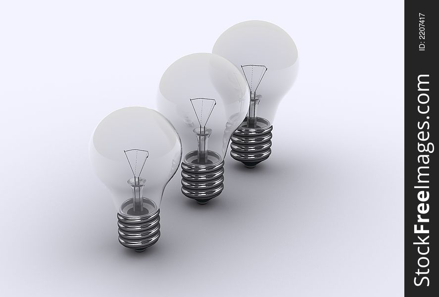 Three different in size bulb on white backgroun - 3d render. Three different in size bulb on white backgroun - 3d render