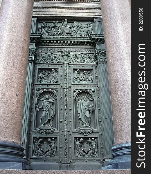 Door in a temple with the image of faces sacred