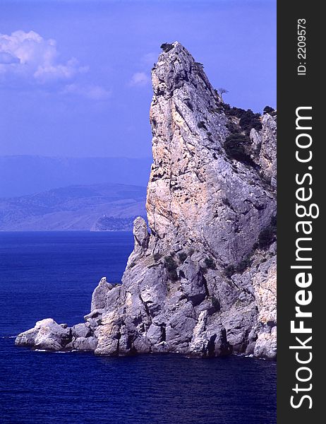 Sea and mountains,  landscape at midday, August