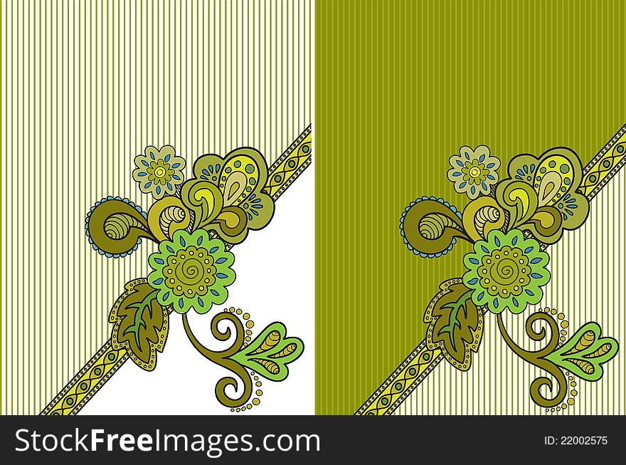 Green floral composition on the striped background of mustard. Green floral composition on the striped background of mustard