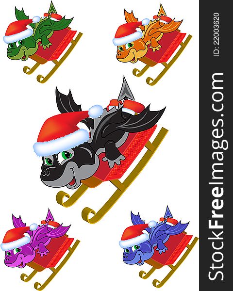 Baby dragon that rides on a sled. Baby dragon that rides on a sled