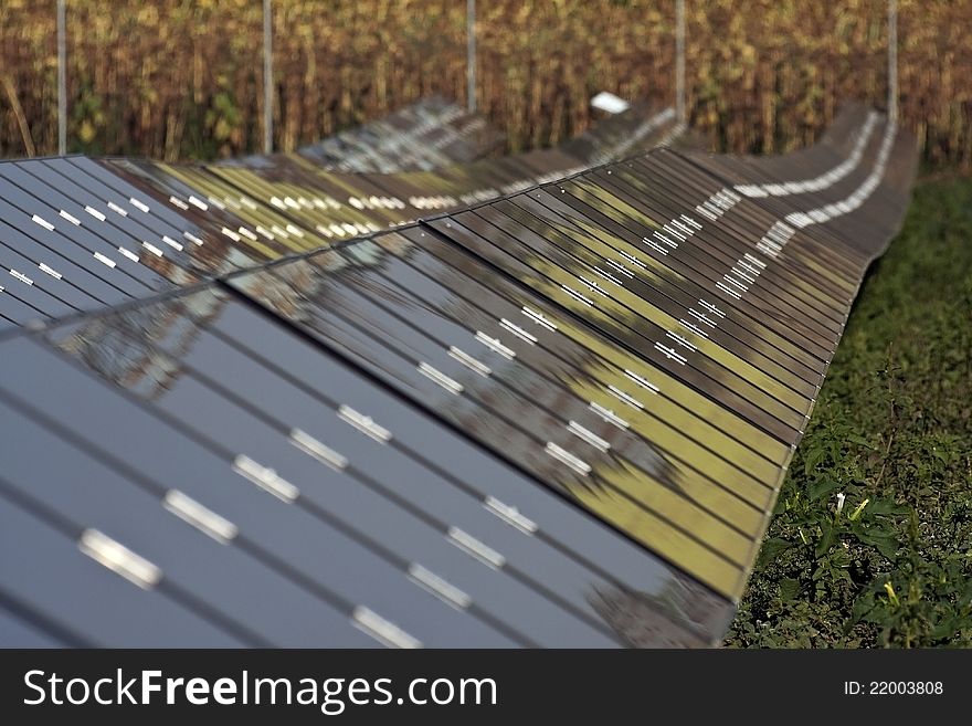 Solar panels on the large meadow. Solar panels on the large meadow