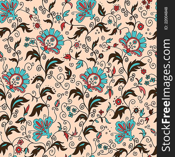 Seamless floral pattern with hand drawn elements. Vector illustration