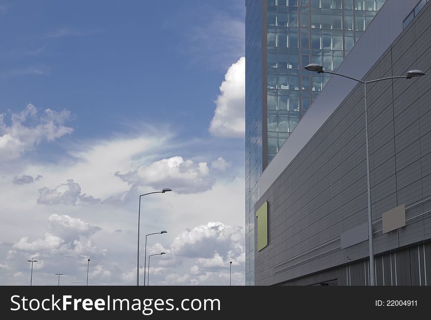 Modern shopping center with beutifull clouds on sunny day. Modern shopping center with beutifull clouds on sunny day