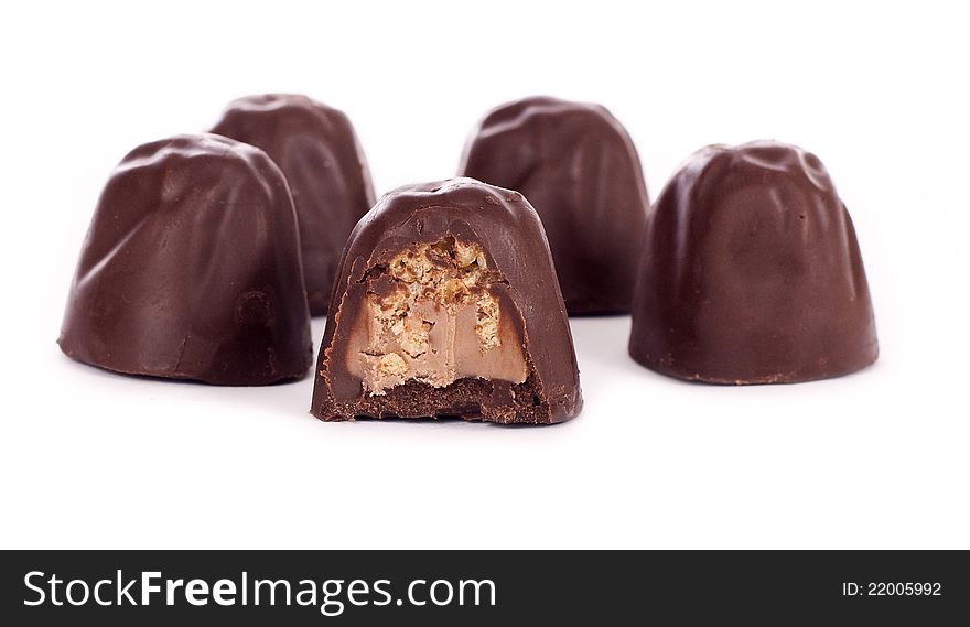 Chocolate candies  on white background. Chocolate candies  on white background