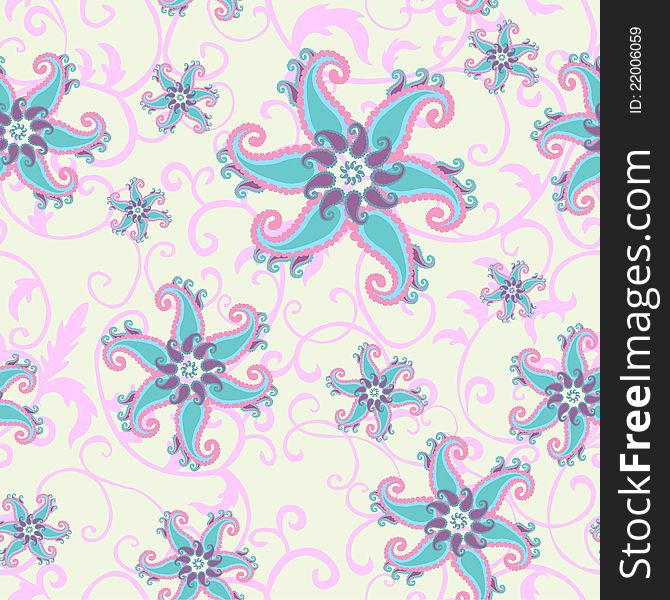 Abstract seamless pattern with paisley elements . Vector illustration