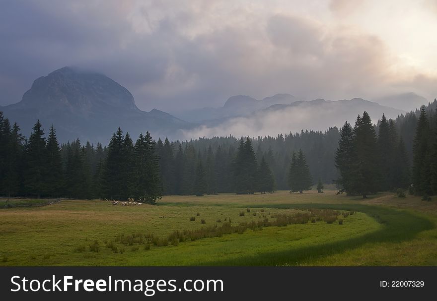 Mountain landscape in Montenegro with cloudy sky