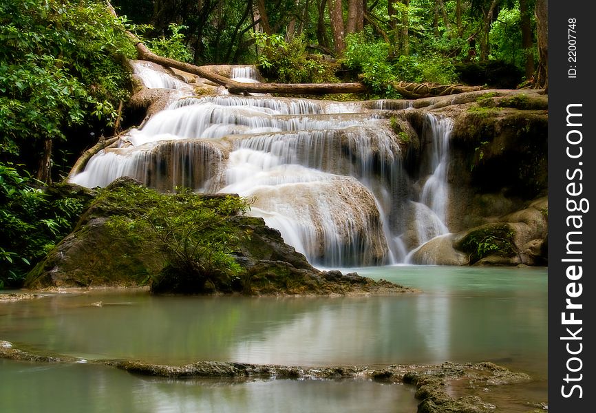 Erawan Waterfall Waterfall in Tropical Forest, Erawan National Park, Thailand