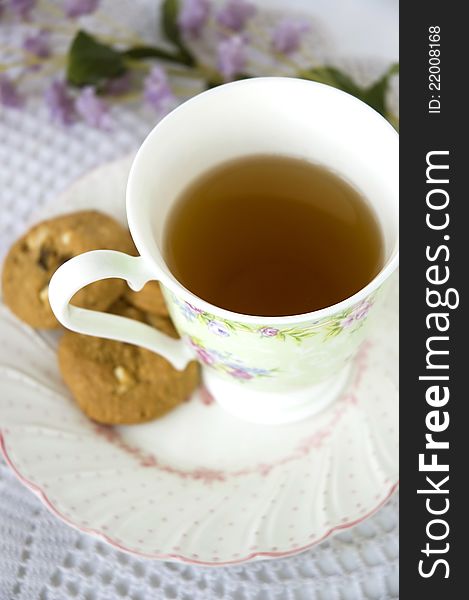 Afternoon tea with cookies in sweet style. Afternoon tea with cookies in sweet style