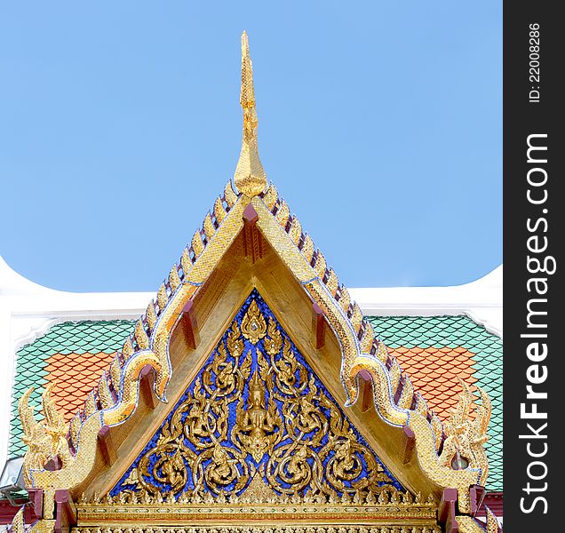 Golden gable Roof at Wat Phra Keao Temple in Grand Palace, Bangkok Thailand