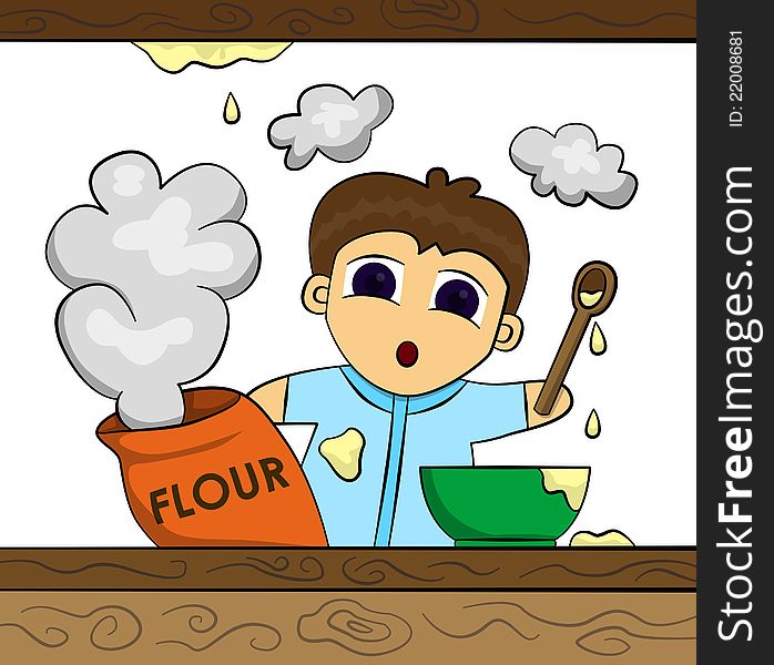 Funny illustration of a man with a flour