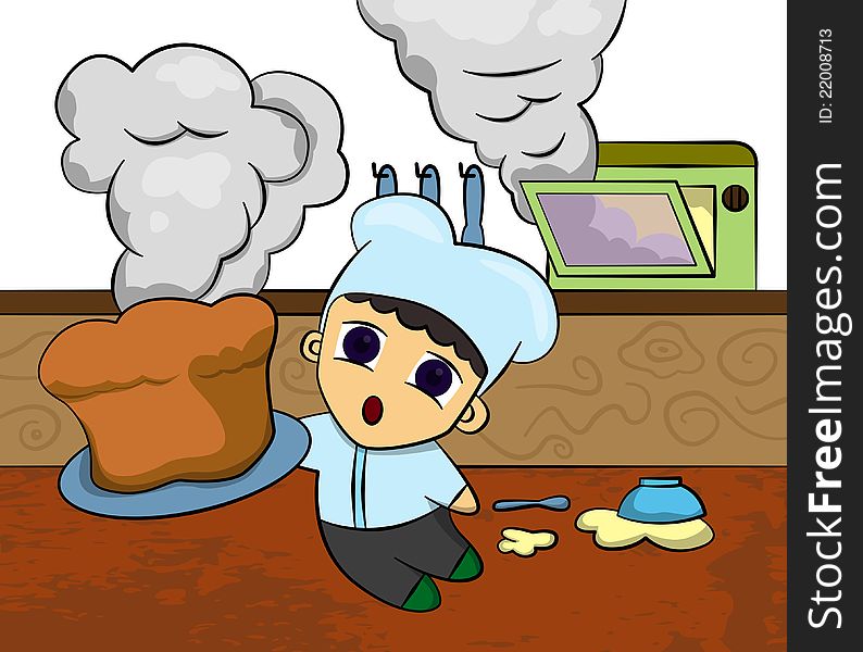 Cute illustration of a baker carrying a hot bread. Cute illustration of a baker carrying a hot bread