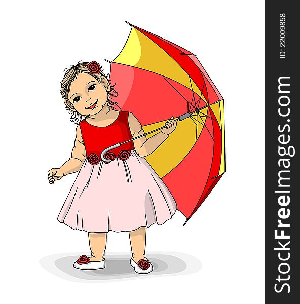 Little girl with the red and yellow umbrella. Little girl with the red and yellow umbrella