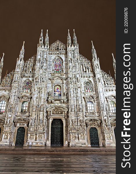 Milan main gothic cathedral facade at night. Milan main gothic cathedral facade at night