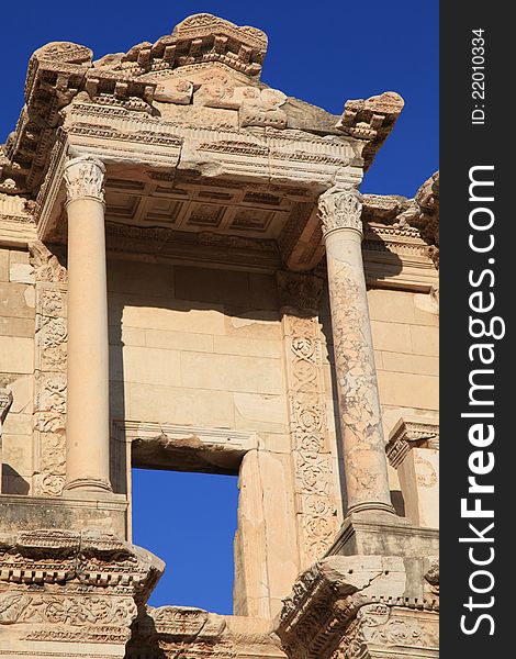 Library in Ancient Ephesus against beautiful blue sky