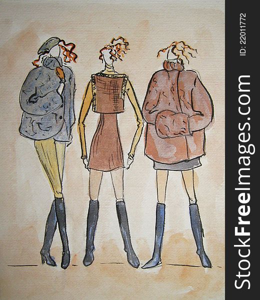 Hand-drawn sketch of a fashion