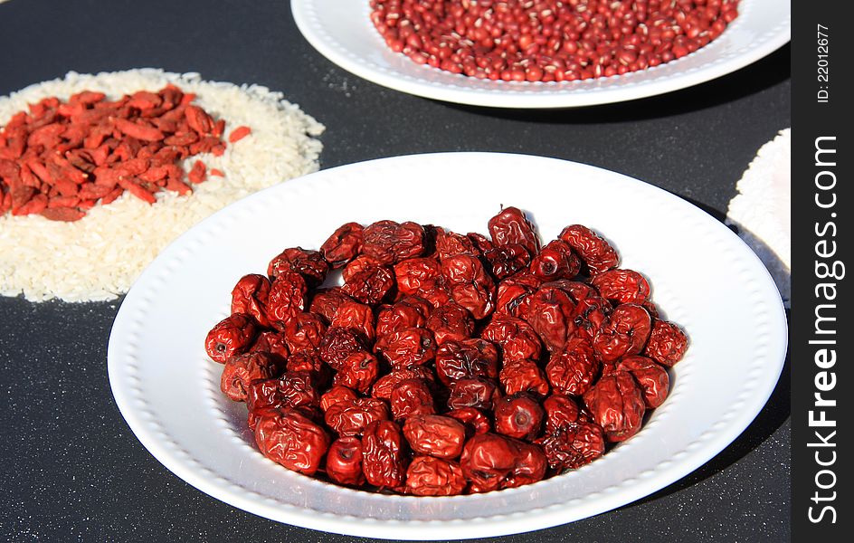 Dates, red beans and rice background . Dates, red beans and rice background .