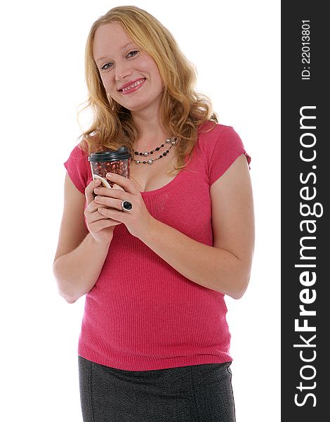 Woman having a morning coffee to go