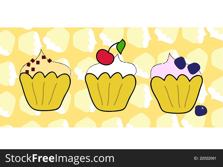 Cup Cake Set With Muffin Background