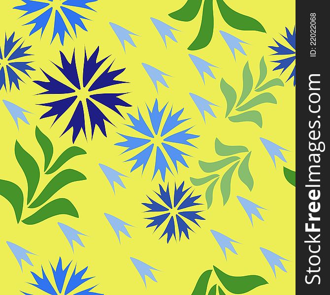 Cornflowers in seamless floral background set