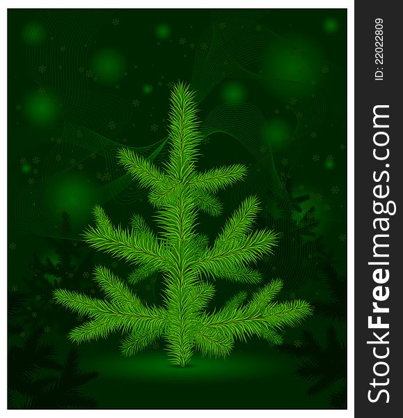 Green Christmas fur-tree with cones on green decoration background, vector illustration. Green Christmas fur-tree with cones on green decoration background, vector illustration