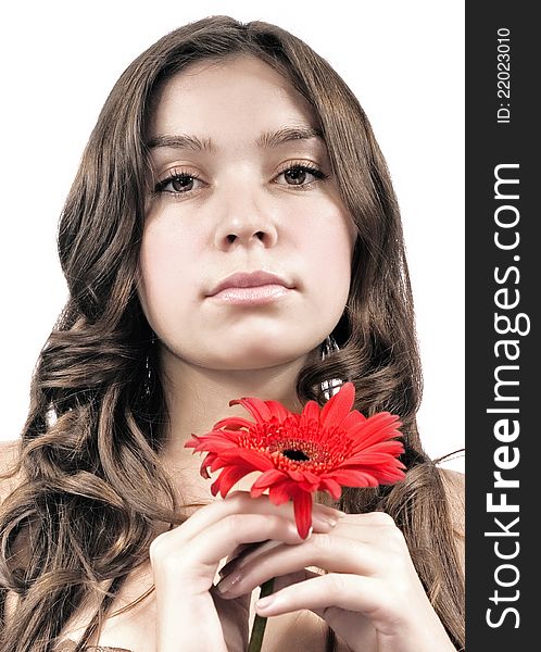 Beauty portrait of girl with flower