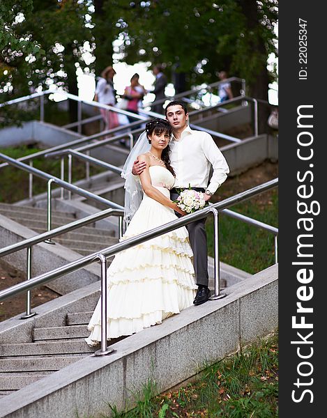 Bride And Groom On Stairs