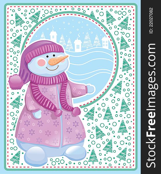 Christmas card with decorative snowman. Christmas card with decorative snowman