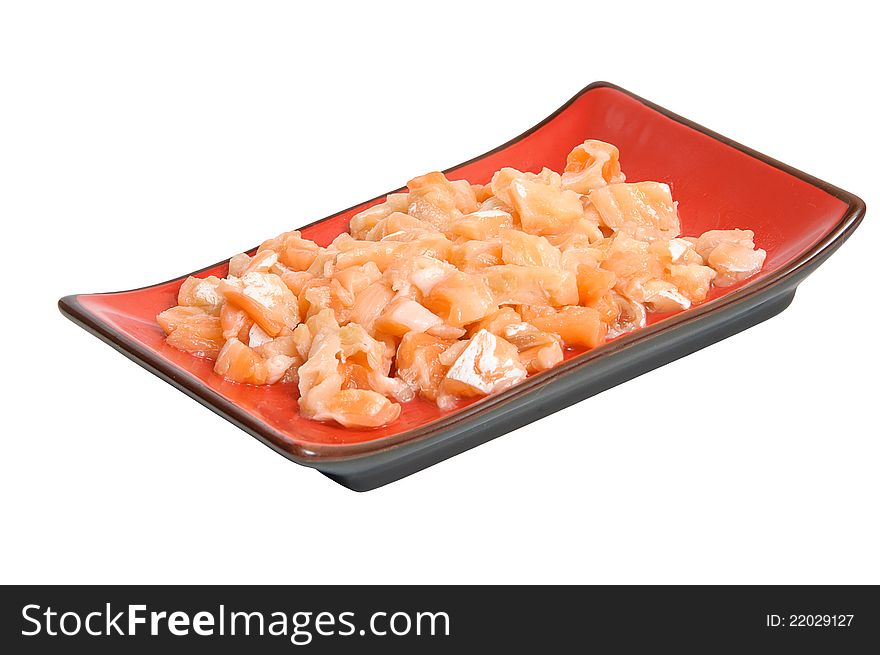 Appetizing sliced salmon on rectangular dish