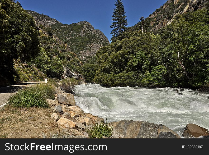 Rough, high water of the Kings River in Kings Canyon, June, 2011. Rough, high water of the Kings River in Kings Canyon, June, 2011