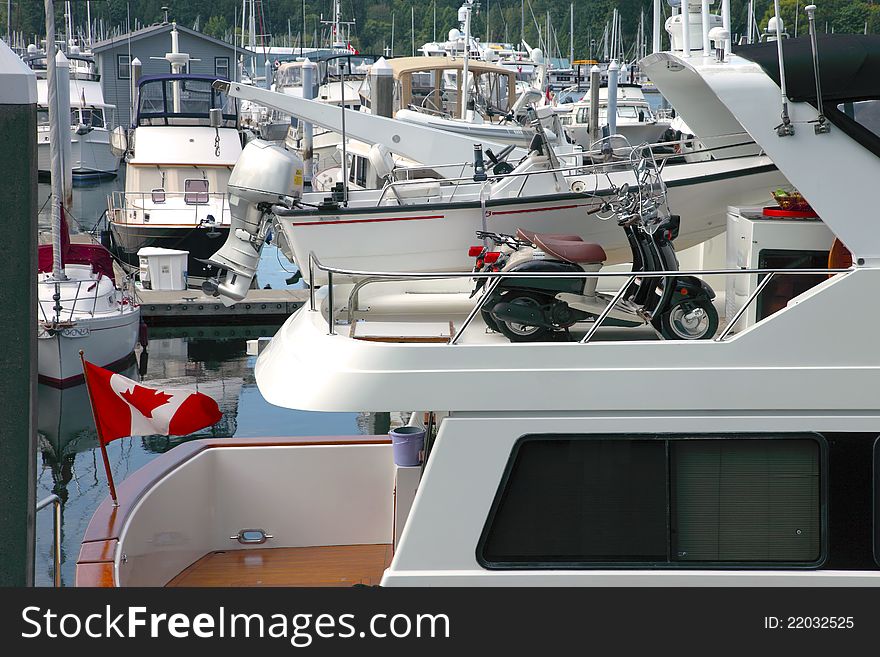 Two scooters on a yacht, Vancouver BC. Canada.