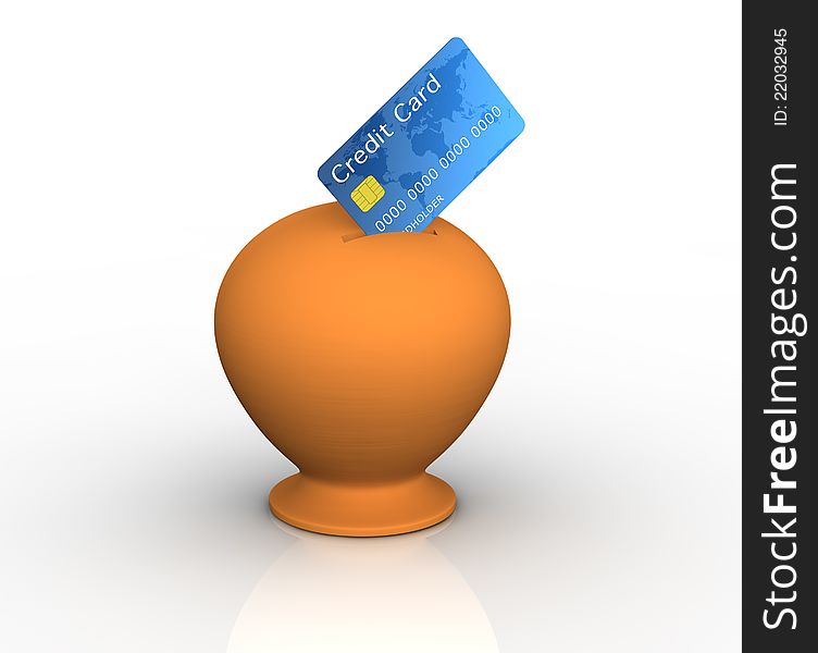 One vintage money box with a credit card that enters on it (3d render)