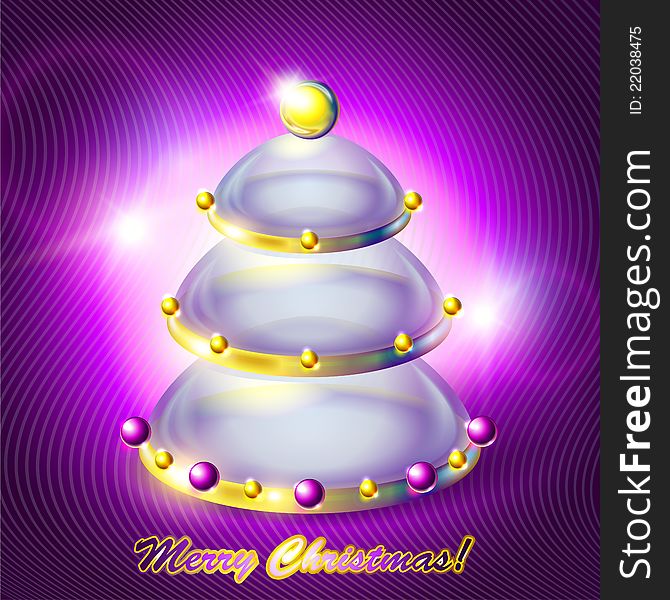 Abstract glass Christmas tree with gold and purple balls