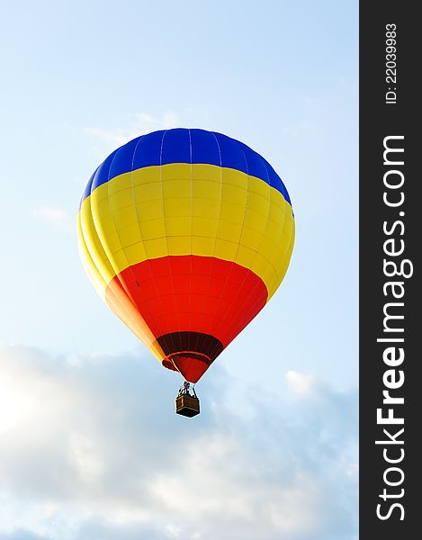 Colorful hot air balloon against a white background