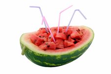 Water Melon With Straws Stock Photos Water Melon With Straws Stock Photos