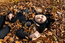 Woman Lying In Fallen Leaves Royalty Free Stock Photos Woman Lying In Fallen Leaves Royalty Free Stock Photos