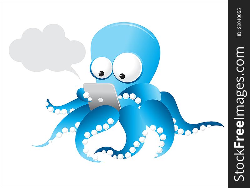 Illustration of Octopus with tablet on white background eps. Illustration of Octopus with tablet on white background eps
